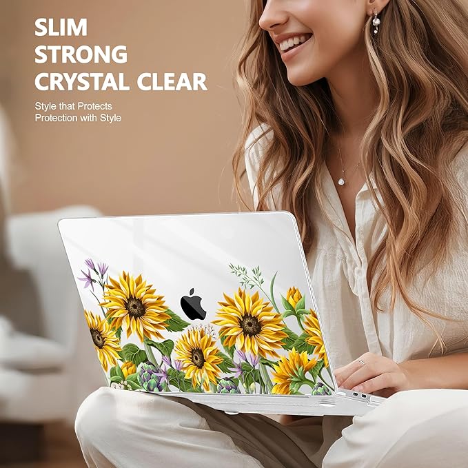 Lepeoac Case for MacBook Pro 13 inch Case M2 2022-2016 A2338 M1 A2251 A2289 A2159 A1989 A1708 A1706, Plastic Hard Shell + Keyboard Cover + Dust Plug, Sunflowers