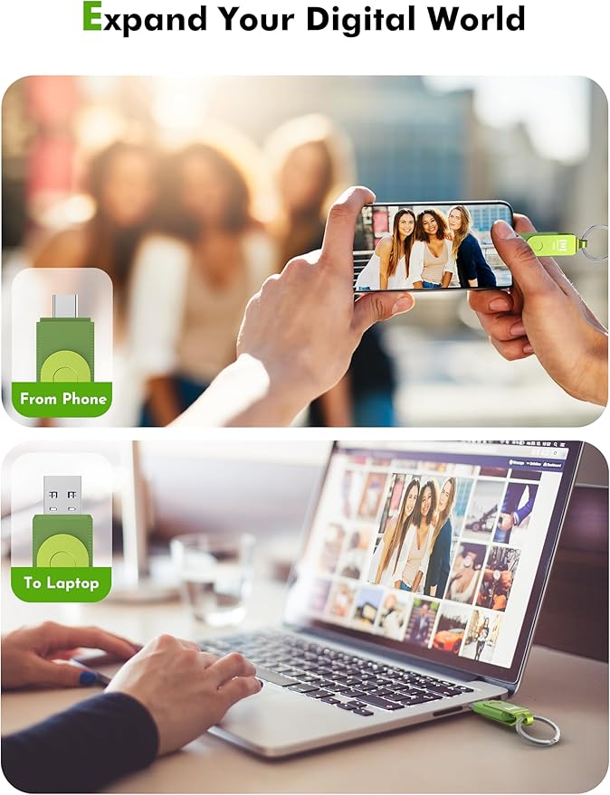 MOSDART 256GB USB C 3.2 Fast Speed C and A Dual Flash Drive, exFAT Memory Stick with Keychain and LED Indicator, for iPhone 15,16,17, Android Phone, iPad, MacBook, and Other Laptops, Green