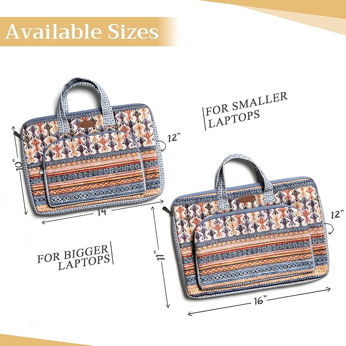 Maison d'Hermine Laptop Bag with Pocket upto 15.5 inch Stain and water repellent Cotton canvas Valentines Day Gifts - Ikat