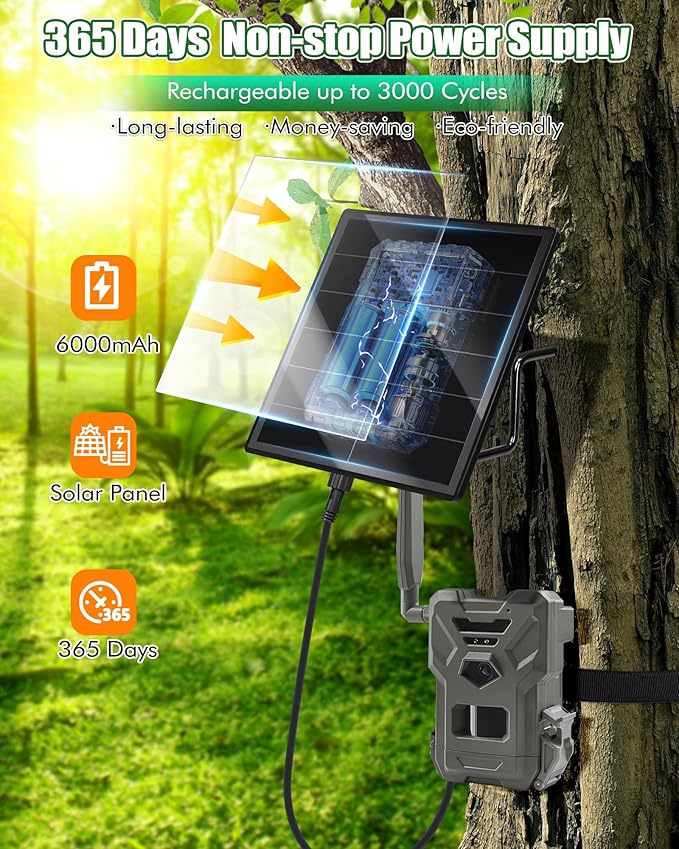 Solar Panel for Trail Camera - 6000mAh Battery, 12V Solar Battery Charger, Waterproof