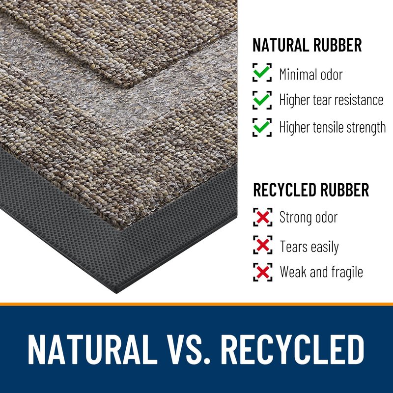 OLANLY Front Door Mat Indoor Outdoor Entrance, Waterproof All-Season, All-Weather Doormat, Sturdy Natural Rubber, Low Profile, Easy Clean Patio Porch Entryway Mat, 47x23, Khaki and White