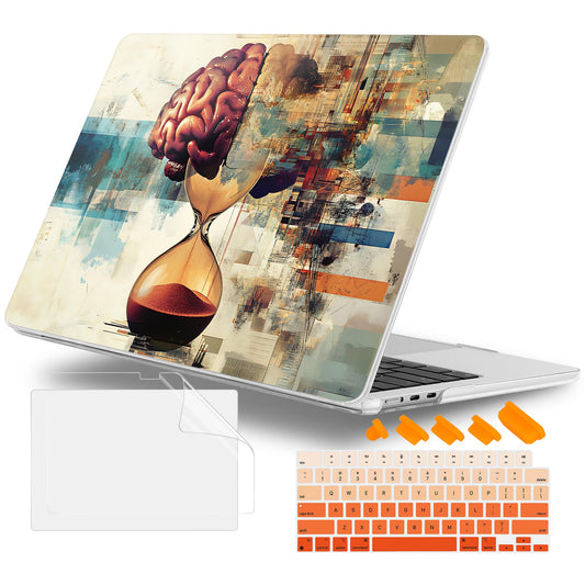 Lepeoac Case for 2026/2025/2024/2023 MacBook Air 15-inch Laptop Release M5 A3448 /M4 A3241 /M3 A3114 /M2 A2941, Stylish Protective Hard Shell Cover for MacBook Air 15.3 inch, Brain & Hourglass