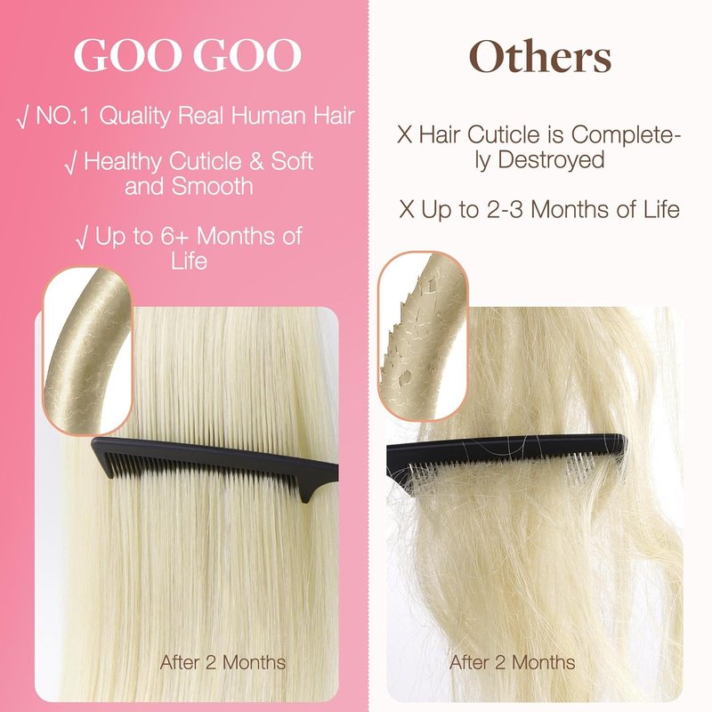 U Tip Hair Extensions - Real Human Hair, 14in 50g, Hot Fusion | Invisible Remy, Dark Blonde Highlighted Bleach Blonde