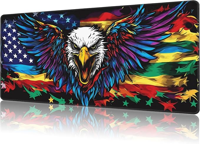NIYLYNSYN Mouse Pad Large Flag with an Eagle Non-Slip Gaming Desk Mat with Stitched Edge Laptop Keyboard Desk Pad for Work Home Gaming (35.4 x 15.7 Inches)