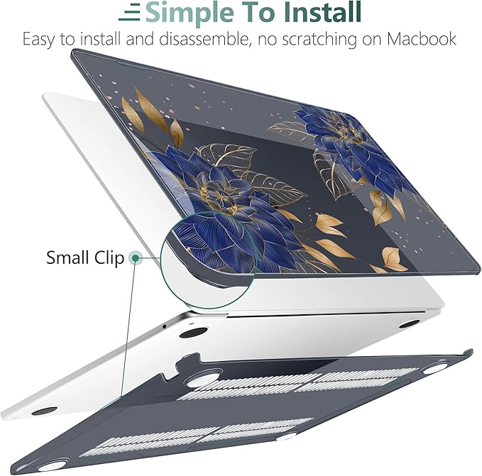 TWOLSKOO for MacBook Air 13 inch Case M5 2026 M4 2025 M3 M2 2024-2022 A3449 A3240 A3113 A2681, Plastic Hard Shell & Keyboard Cover & Screen Film for MacBook Air 13.6 inch Case, Dahlia Flowers