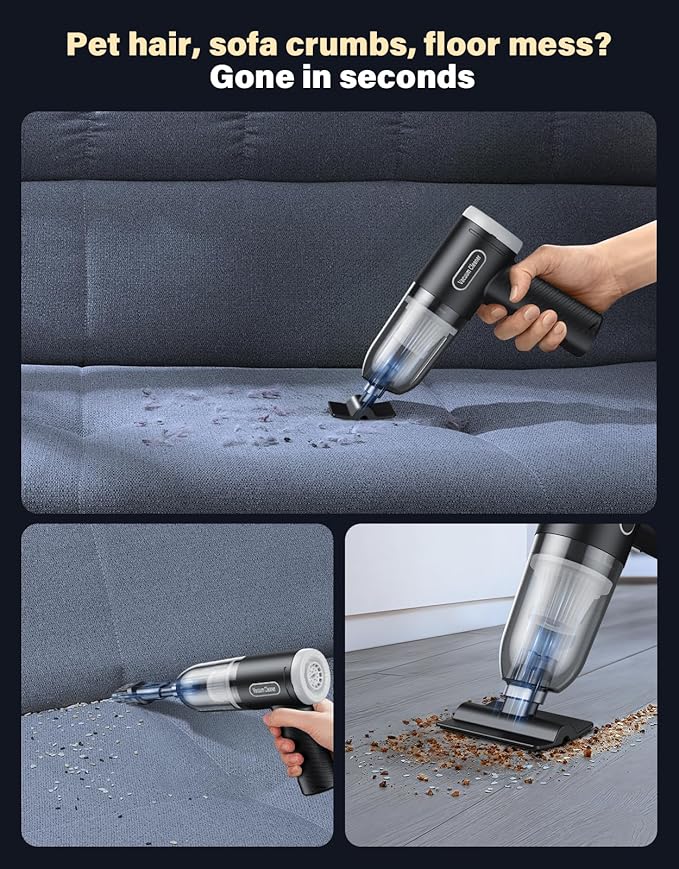 Abanso Car Vacuum Portable Cordless, 16000Pa Handheld Vacuum Mini Vacuum Cleaner High Power with Best Suction Brushless Motor, 4 in 1 2-Speed Air Duster Portable Vacuum for Car Keyboard Pet Hair
