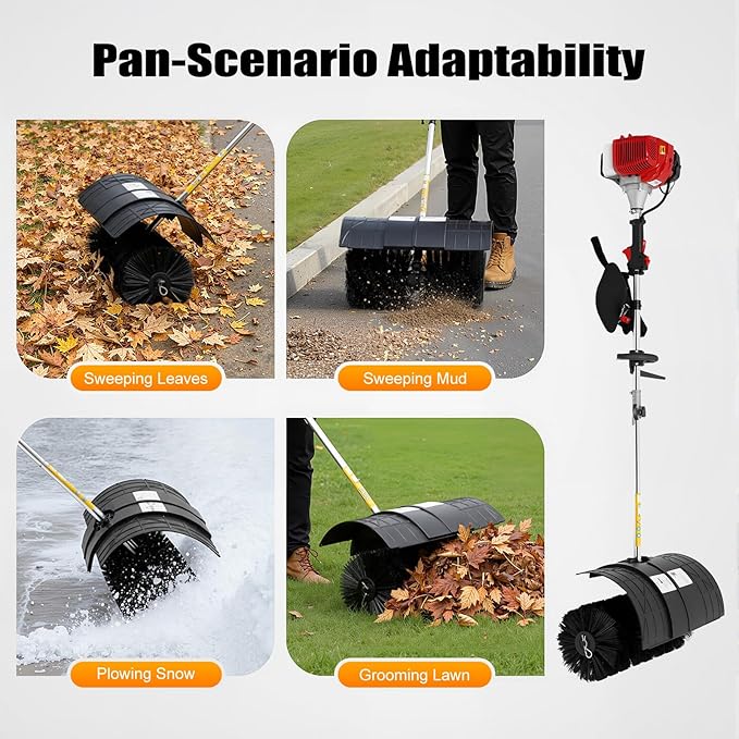 Handheld Sweeper, 52cc 2 Stroke Engine 2.3HP Gasoline Powered Sweeper Broom Driveway Lawn Lawn Artificial Grass Power Brush Lawn Sweeper Cleaning Tools Gasoline Engine Powered Broomâ¦