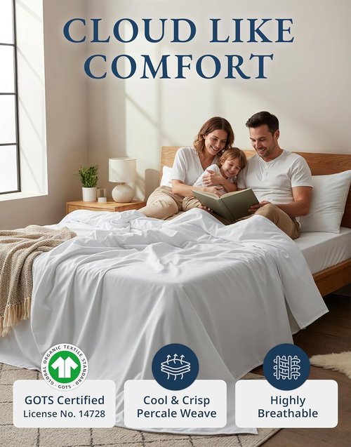 LANE LINEN Organic Cotton Twin Sheets Set - 3Pc Soft & Breathable Percale Bedding | Fade Resistant White