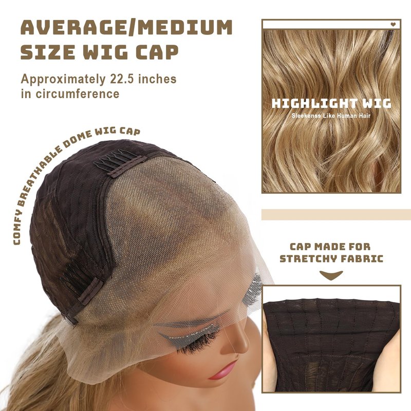 BABEHERS Honey Brown Lace Front Wig 13x4 Pre Plucked Body Wave Synthetic Lace Front Wig for Women Highlight Heat Resistant Hair 22 Inch Daily Use