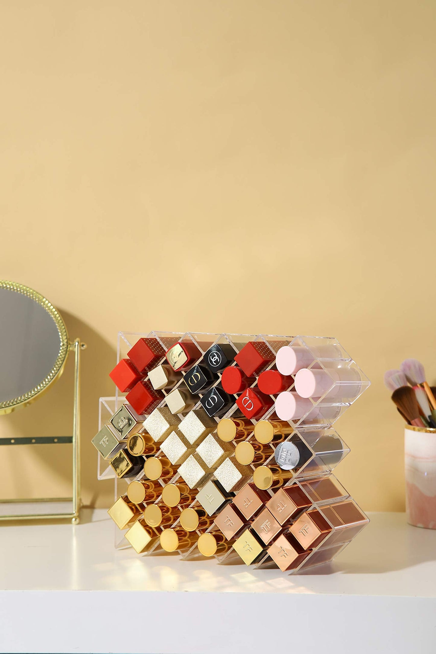 YIEZI Lipstick Holder Organizer 48 Spaces Acrylic Stackable Fish Shape Lipstick Tower, Lip Gloss Storage Stand, Perfect for Lipgloss Organizers Makeup Vanity Display, Clear (3 Pack)