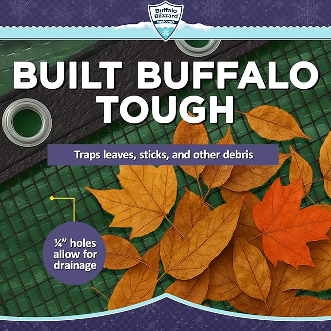 Buffalo Blizzard 18 ft x 34 ft Oval Pool Leaf Net | Mesh Pool Net Cover | Leaf Net for Above Ground Pool | Remove Leaves and Debris from Your Winter Cover | 3 Ft of Overlap | Winch & Cable Included