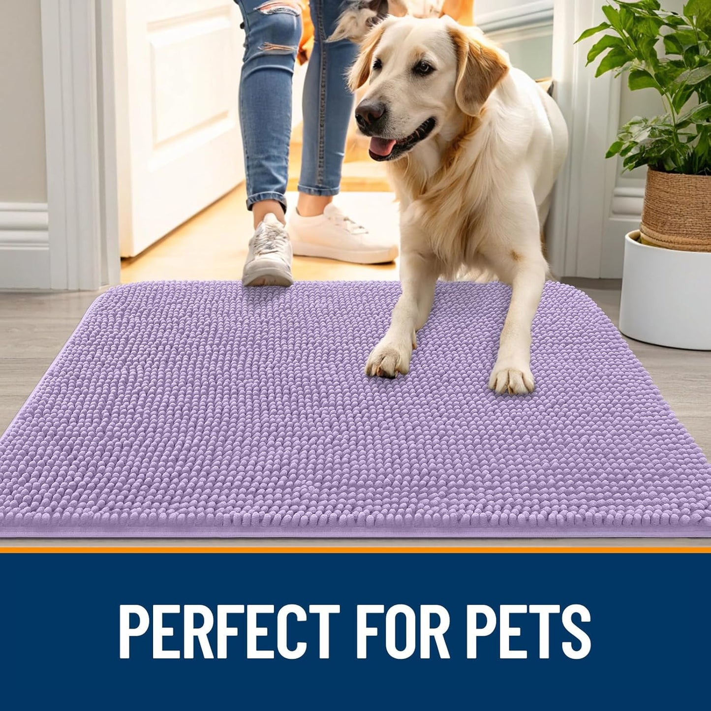 OLANLY Dog Door Mat - Absorbent Non-Slip Washable Doormat for Muddy Paws | 36x24, Lavender