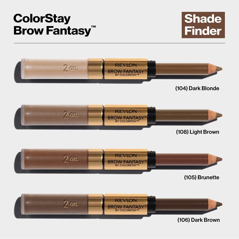 Revlon Eyebrow Gel & Pencil, ColorStay Brow Fantasy 2-in-1 Eye Makeup, Longwearing with Precision Tip, 108 Light Brown, 0.04 Oz