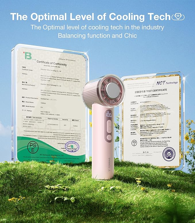 TORRAS COOLiFY iva Handheld Fan with Ice Cooler, [Chill by 50F] 0-100 Speed, Super Mini Powerful Portable Fan, 4900mAh Rechargeable Hand Held, Travel Essentials, Gift for Dad Husband, Pink