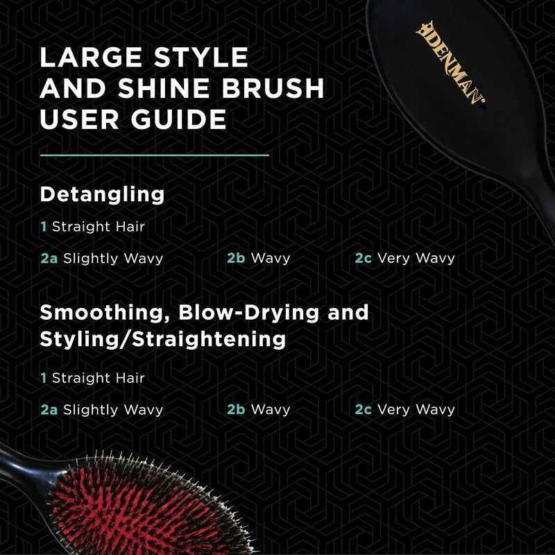 Denman Cushion Hair Brush (Large) with Soft Nylon Quill Boar Bristles - Porcupine Style for Grooming, Detangling, Straightening, Blowdrying and Refreshing Hair – Black, D81L