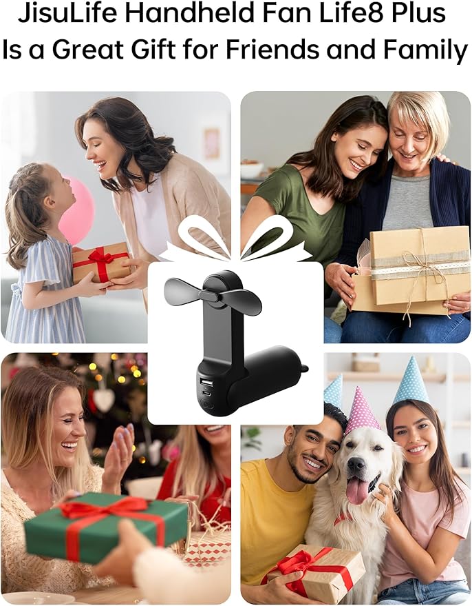 JISULIFE Handheld Fan 8 Plus: All-in-One Mini Fan with 40Hrs Cooling & 4500mAh PowerBank & Flashlight, USB Rechargeable, Portable Pocket Size for Travel, Makeup, Concert, Gifts for Women(Black)