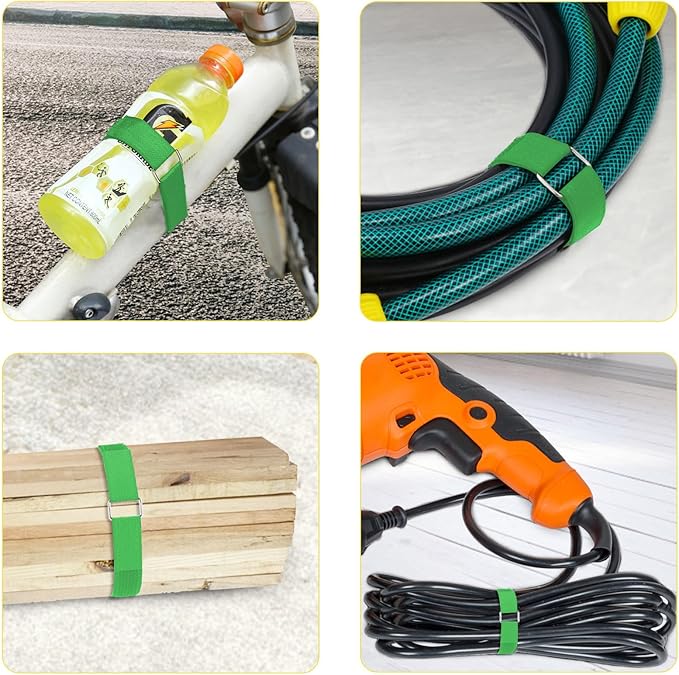 YMCRLUX 1"x16ft Hook and Loop Straps with 25 Metal Buckles, Adjustable Fastening Cable Straps, Cut-to-Length Cinch Strap, Reusable Nylon Securing Cord Ties for Organizer or Storage, 1 inch Wide,Green