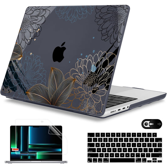 Mektron Case for 2026 M5 MacBook Pro 16 inch A3429 A3428 M4 A3403 A3186 M3 A2991 M2 A2780 M1 A2485 (2021-2025) Pro/Max with Liquid Retina XDR, Hard Shell Plastic Laptop Cover, Line Chrysanthemums