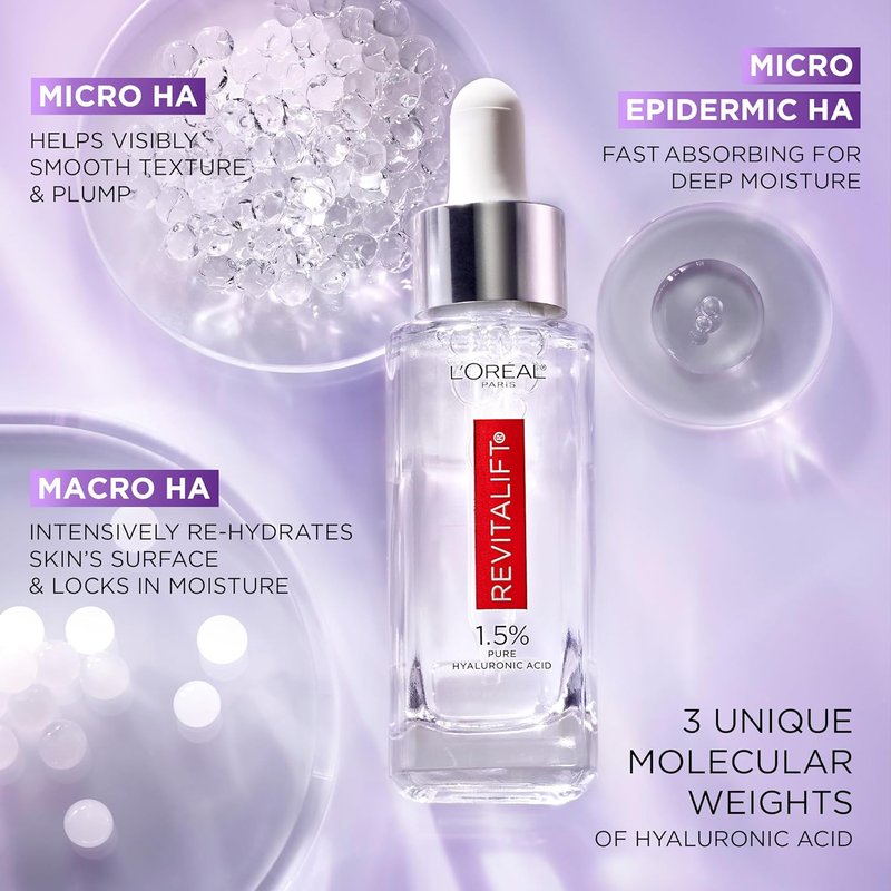 L'Oreal Paris Revitalift Hyaluronic Acid Face Serum - Hydrate & Reduce Wrinkles | Fragrance-Free 1.7 oz