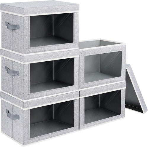 Homsorout Stackable Storage Bins - Medium Foldable Closet Organizer with Lids, 5-Pack, Blended Color