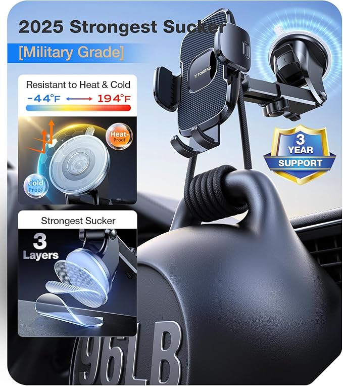 TORRAS【96+LBS Strongest Suction Ultra-Durable Cell Car Phone Holder Mount
