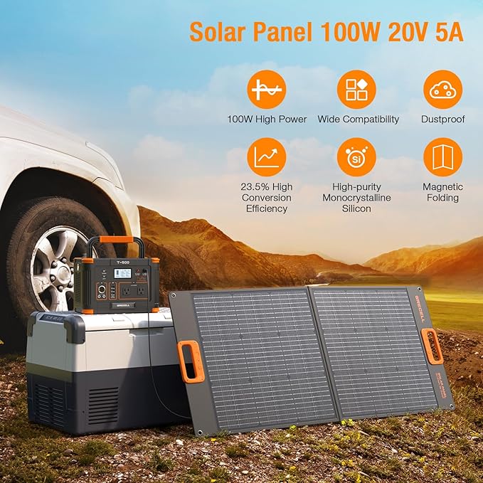 Portable Power Station 500W(Peak 1000W), 519.48Wh Outdoor Solar Generator with 2 AC(120V) Outlets, 10 Ports Powerhouse with USB-C PD Fast Charging for Travel, RV Camping, Off-Grid Living, Emergency