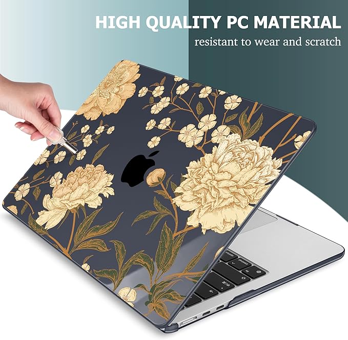 Mektron for 2026 MacBook Air 13-inch M5 Laptop Case A3449 with 13.6-inch Liquid Retina Display Fits 2025 A3240 M4 2024 A3113 M3 2023 A2681 M2 Printed Shell for MacBook Air 13.6", Peony Flowers C186