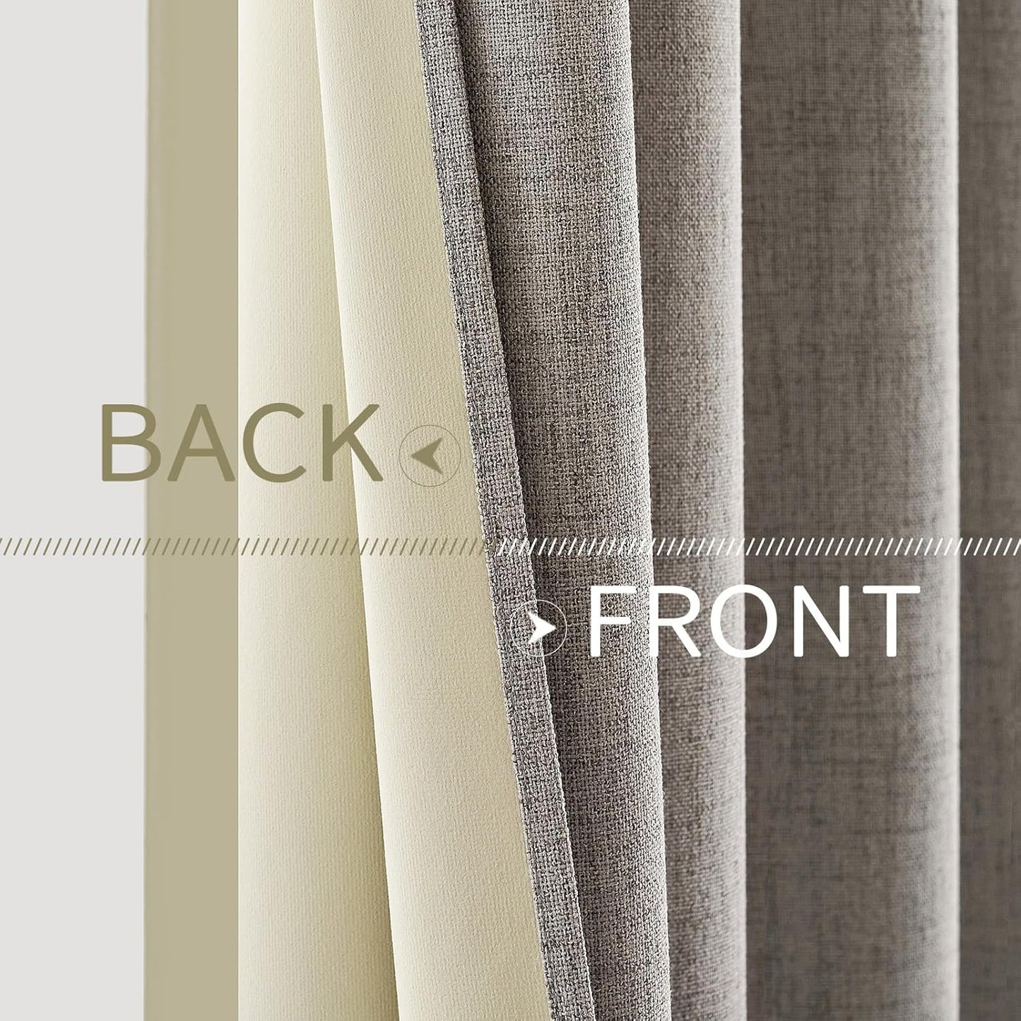 MIULEE 100% Blackout Linen Textured Curtains - Thermal Insulated Warm Taupe Drapes | 52 x 90 Inch (2 Panels)