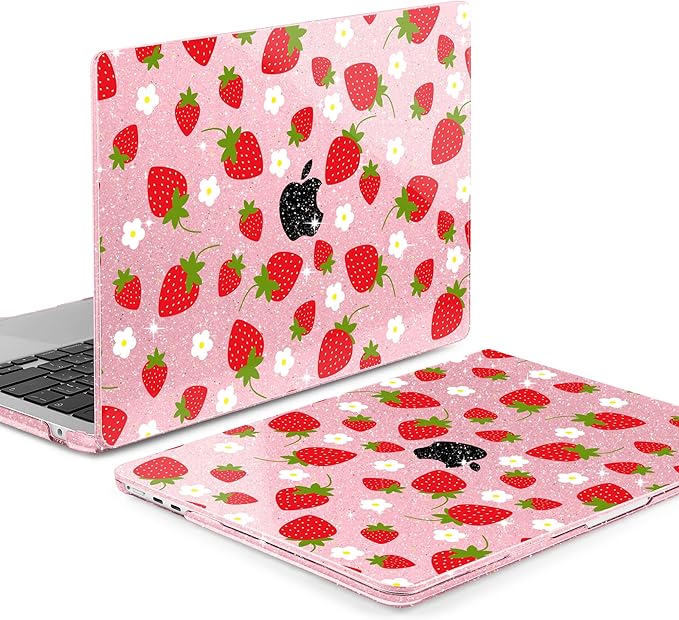 MEEgoodo Case for M5/M4/M3/M2 MacBook Air 13.6 inch 2026 2025 2024 2022, Fit Model A3449/A3240/A3113/A2681, Case Compatible with MacBook Air 13 inch, Strawberries & Flowers