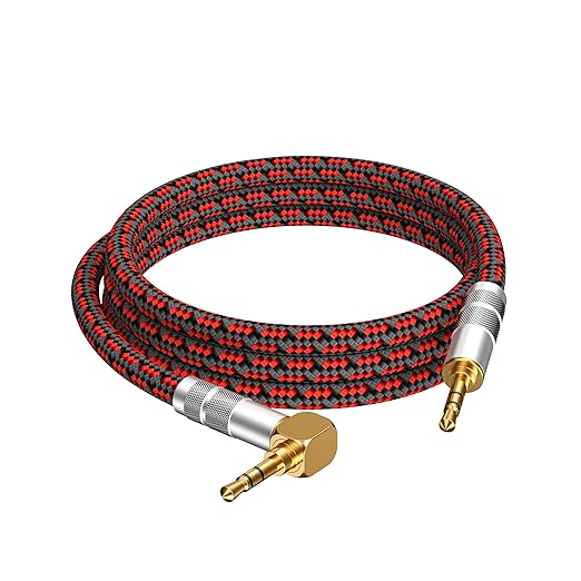 Primeda Audiophile High Purity Copper Aux Audio Cable 3.5mm Male to 3.5mm Male Audio Auxiliary Cord Gold-Plated Stereo HiFi Adapter Cable (Straight to Right Angle, 6.5ft/2m)