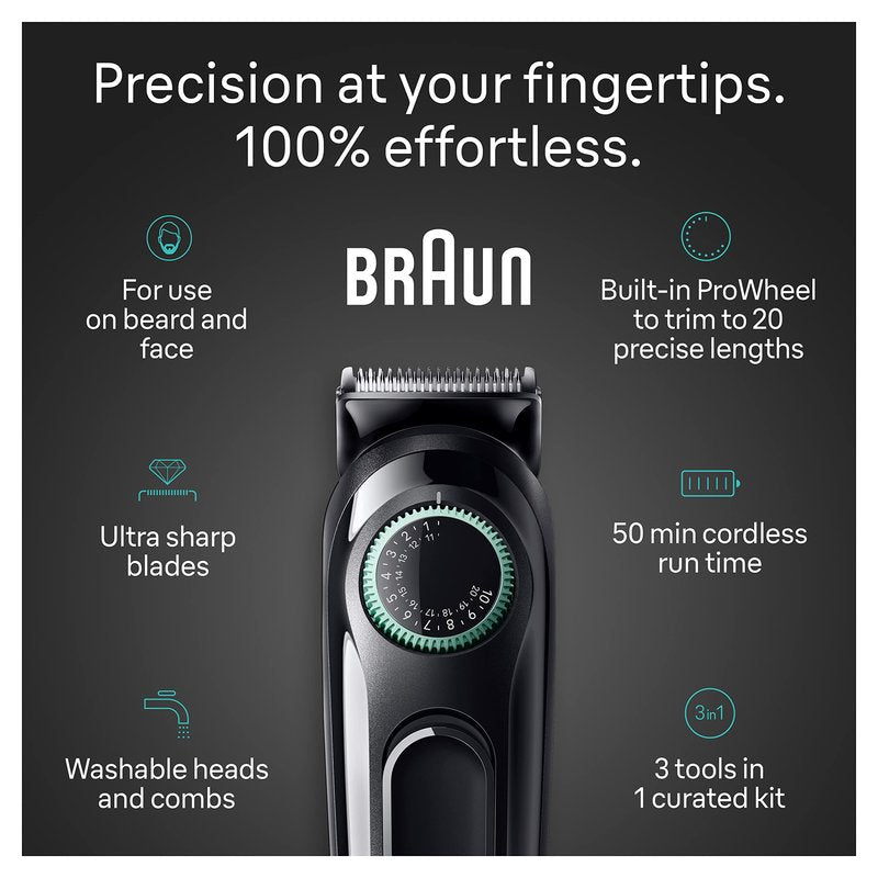 Braun All-in-One Style Kit Series 3 3430, 3-in-1 Trimmer for Men with Beard Trimmer, Ear & Nose Trimmer, Hair Clippers, Ultra-Sharp Blade, 20 Length Settings, Washable