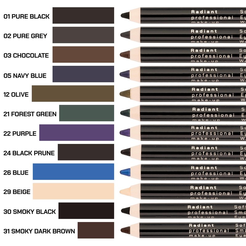 Radiant Professional Black Waterproof Eyeliner Pencil - Eyeliner Waterproof Smudge Proof for Woman - Long Lasting Under Eye Pencil for Smoky Eye - Soft Waterline Eye liner with Smudger Tool -Black(01)