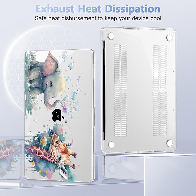 Lepeoac Case for MacBook Pro 13 inch Case M2 2022-2016 A2338 M1 A2251 A2289 A2159 A1989 A1708 A1706, Plastic Hard Shell + Keyboard Cover + Dust Plug - Elephant & Giraffe