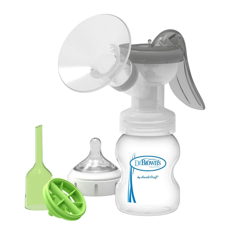 Dr. Brown’s Manual Breast Pump with SoftShape 100% Silicone Shield (B, 25mm flange) & Anti-Colic Options+ Wide-Neck Baby Bottle 5 oz/150 mL, with Level 1 Slow Flow Nipple