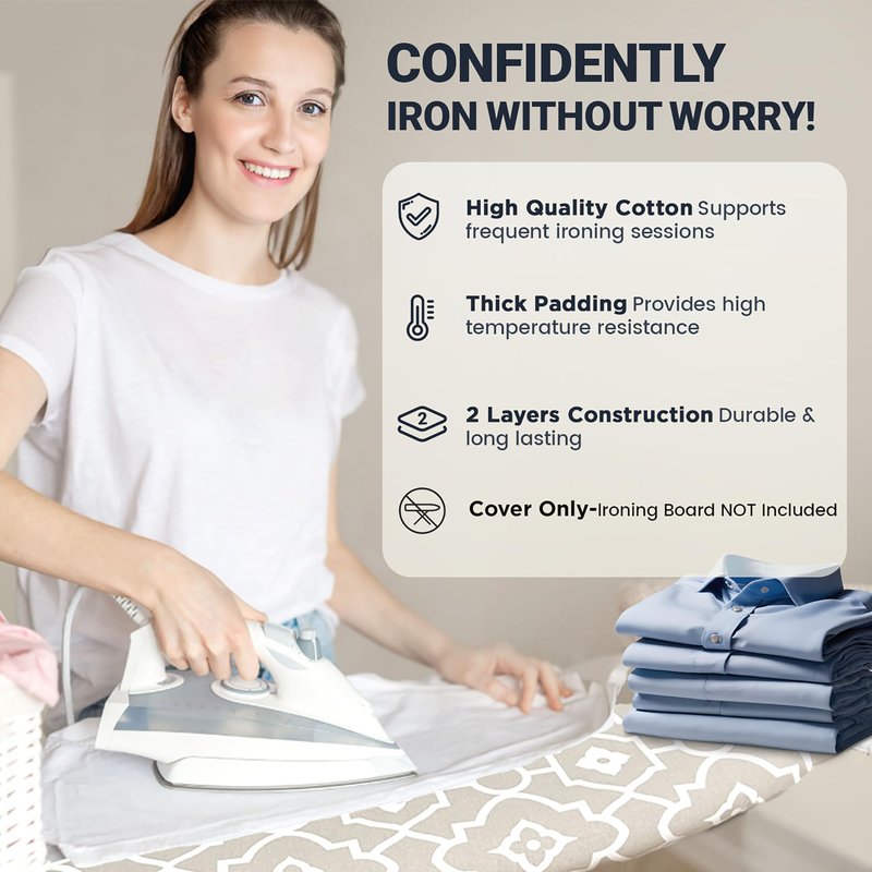 UniSimp Small Ironing Board Cover and Pad 12"x32" Small Iron Board Cover with Padding,Tabletop Mini Ironing Board Cover and Pad Small Size, Cotton Canvas, Heat Resistant, Drawstring Closure Geometric