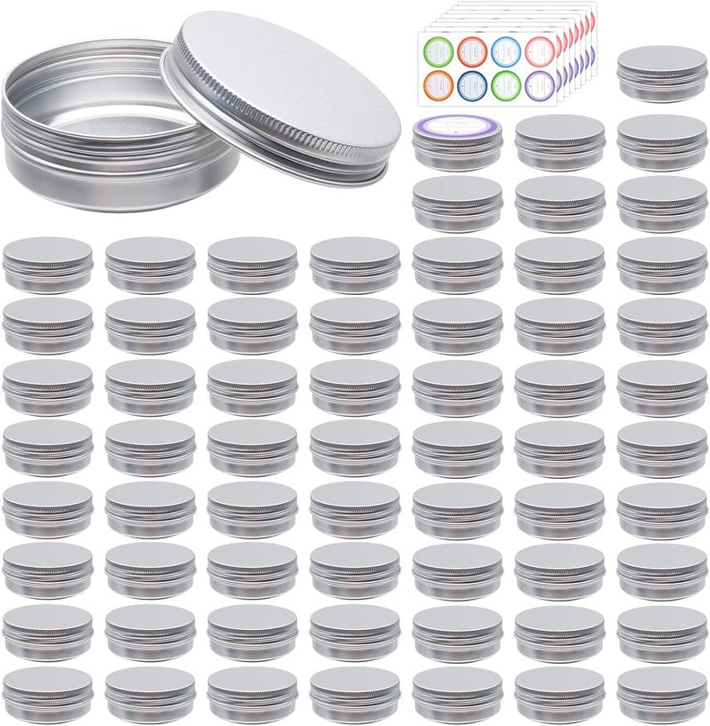 64-Pack 2oz Aluminum Tin Jars - Metal Round Tins with Screw Lid for Lotions, Balms & Spices