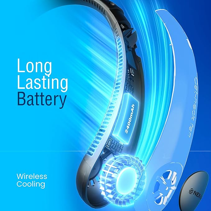 NEXAIR Portable Neck Fan Hands Free Cooling Lightweight Bladeless Neck Fan, 3 Speeds, 2400mAh Battery, 5H Runtime White