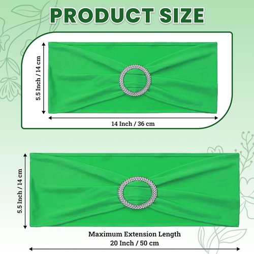 MDS Spandex Chair Sashes - Universal Fit Elastic Dining Chair Bands with Buckle | Light Green, Pack of 50