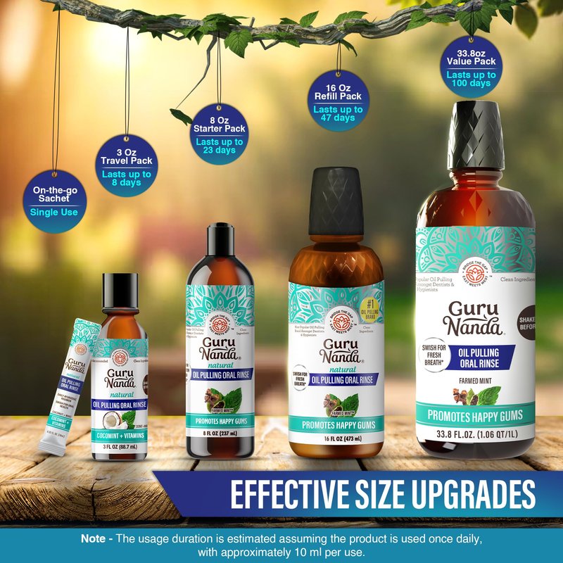 GuruNanda CocoMint Oil Pulling Mouthwash for Complete Oral Hygiene, 7 Essential Oils & Vitamins for Happy Teeth & Gums & Fresh Breath, Alcohol-Free, 33.8 Fl Oz/1L