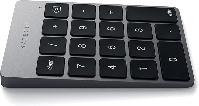 Satechi Slim Aluminum Bluetooth Keypad, Wireless Number Pad with 18 Keys, Micro USB Rechargeable Numpad, External Number Pad for MacBook Air/Pro/Neo, iPad Air/Pro, iMac, PC - Space Gray