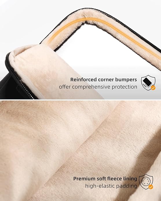 Black Puffy Laptop Sleeve 14-Inch Fluffy Protective Sleeve for MacBook Pro/Air 14, Dell XPS, HP, for Travel & College
