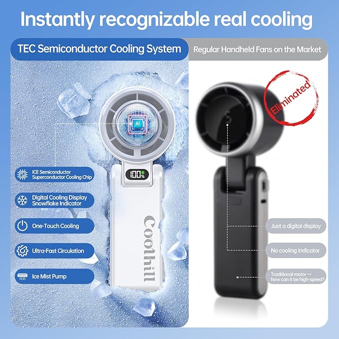 Handheld Portable fan with Turbo Cooling - Hand Held Fan Rechargeable, 1-199 Speeds, Up to 12Hrs Battery Life, Powerful Mini Personal fan for Travel, Outdoor, Beach & Makeup
