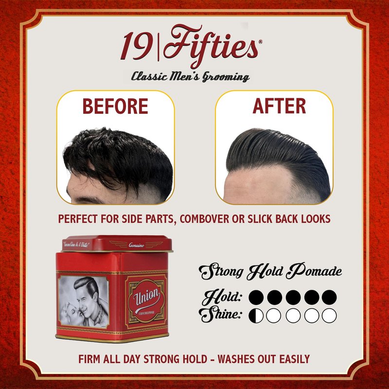 Strong Hold Pomade For Men - 4oz Beautifully Crafted Tin | All Day Firm Hold, Easily Washes Out With Water, Low Shine & Amazing Scent - Ideal For Gripping And Defining Pompadours, Side-Part Comb-Overs