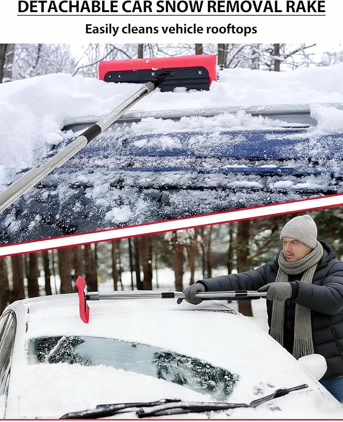 Roof Rake for Snow, Snow Roof Rakes Removal Tool Shovel for House , Adjustable Telescoping Plate Stainless Steel Telescopic Pole for Roof Car Outdoor Snow Cleaning (78.7in)