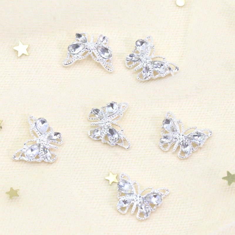 Butterfly Nail Charms, YAEISM Shiny 3D Alloy Silver Metal Butterfly Nail Gems Nail Rhinestones for 10 Pcs Nail Charms Shape Crystals Diamonds for Women Girls DIY Nail Art Crystals Jewelry Decoration