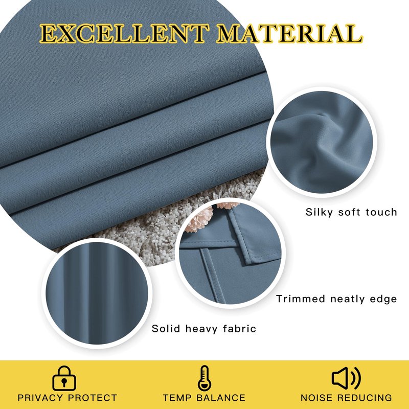 NICETOWN Patio Smoky Blue Curtain Shades - Summer Home Decoration Thermal Insulated Grommet Blackout Draperies/Drapes for Kitchen (2 Panels, 52 inches x 95 inches,Smoky Blue)