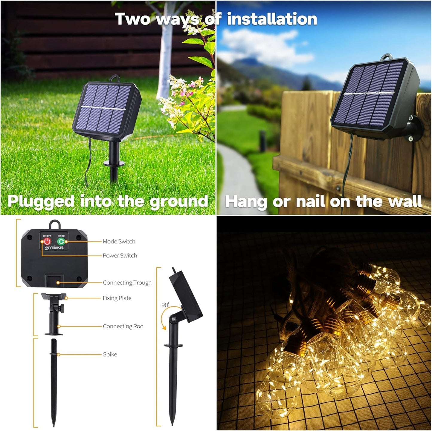 Skiennix Solar Outdoor String Lights - 20Ft Vintage Rope Design | Waterproof Warm White with 8 Modes & 16 Shatterproof Bulbs