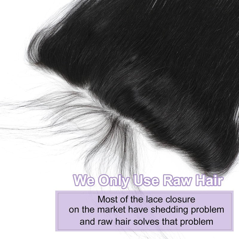DSEKCAIN HD Frontal 13x6 Lace Frontal Straight Human Hair 13x6 Big and Long Departing Space From Ear to Ear Free Part Transparent Lace closure 100% Real Human Hair Natural Black 1B Color 12 Inch