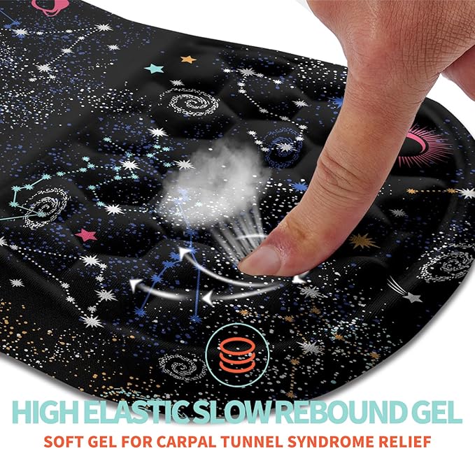 Kuosgm Ergonomic Mouse Pad Wrist Support with Memory Foam Massage Bulge, Carpal Tunnel Pain Relief Mousepad Wrist Rest for Mouse(12x8 inch, Galaxy)