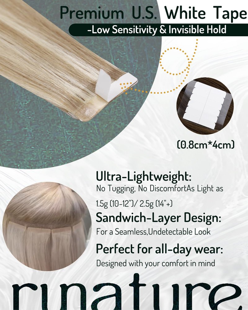 RUNATURE Tape in Hair Extensions Human Hair Ash Brown to Blonde 14 Inch 50G